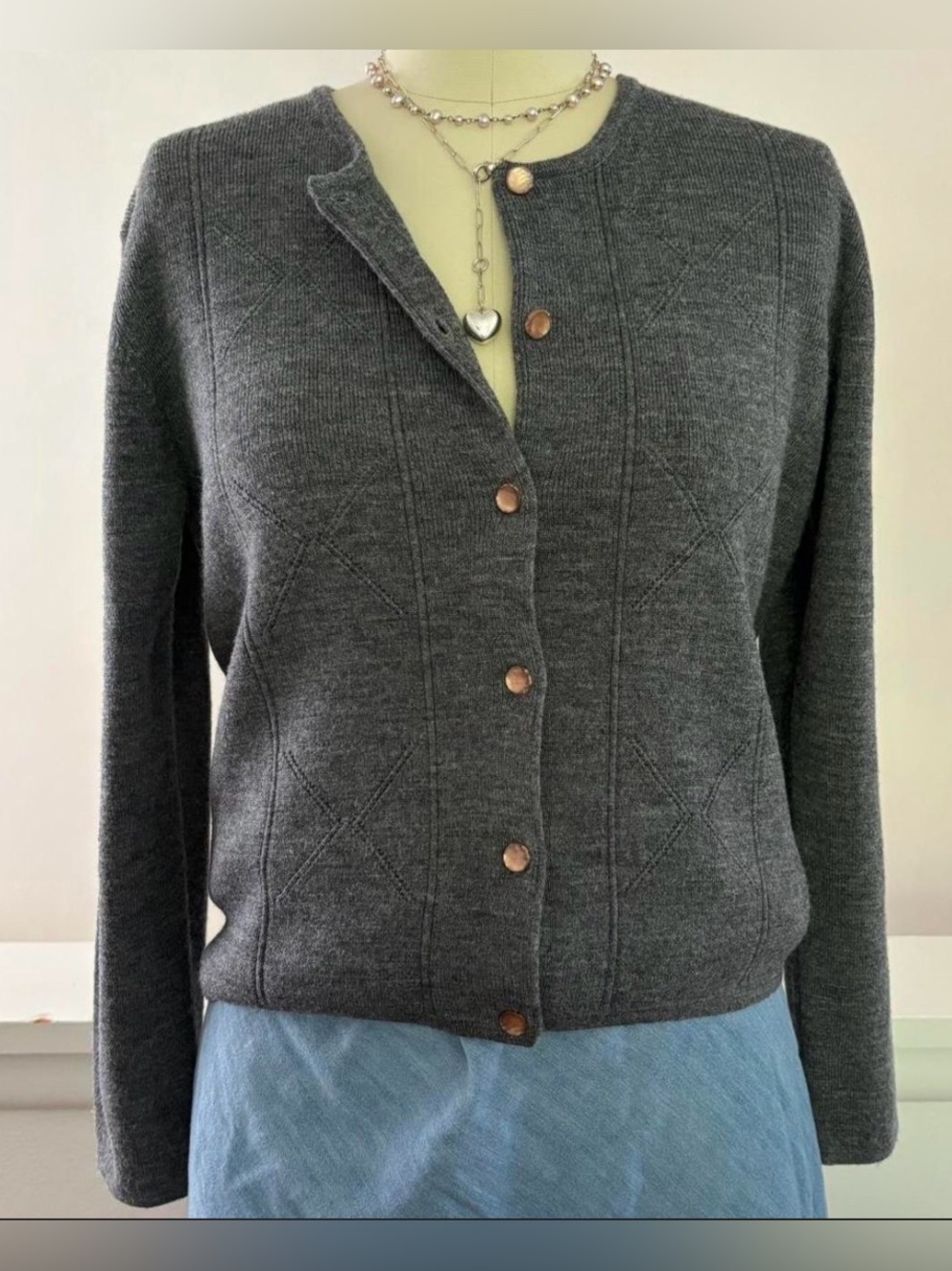 Grey Vintage Mother Of Pearl Button European Cardigan